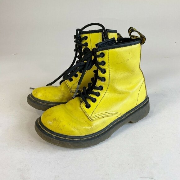 Dr. Martens Junior Little Kids Delaney Ankle Boots Sz 12 Yellow Leather Side Zip - Picture 1 of 7